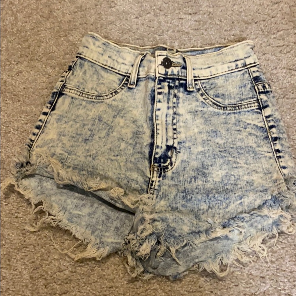 Acid washed denim shorts